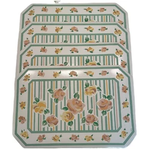 Vintage Town & Country Linen Pink Teal Floral Vinyl Placemats Set Of 4 Country - Picture 1 of 11