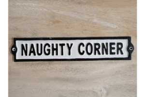Naughty Corner Cast Iron Sign Plaque Fun Metal Door Wall Sign Gift - Picture 1 of 2