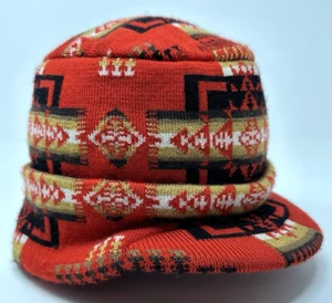 Pendleton Knit Hat Cap Tall with Brim Merino Wool Red Southwestern Aztec Used - Picture 1 of 9