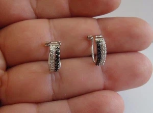 925 STERLING SILBER CREOLEN MIT 1 CT BLK/WEISSEN AKZENTEN/ 13 MM MAL 4 MM - Bild 1 von 6