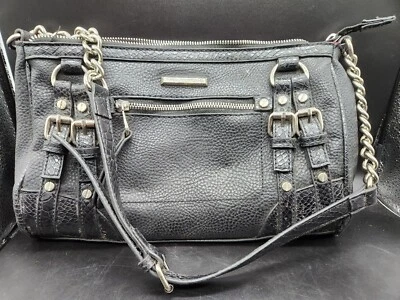 Dana Buchman Women's Cossbody Purse Black Chain Red Interior Vegan Leather  - Image 1 of 4