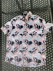 Neff Men Short Sleeve Button Up Black Pink Flamingo Shirt Medium Tropic Hawaiian - Picture 1 of 13