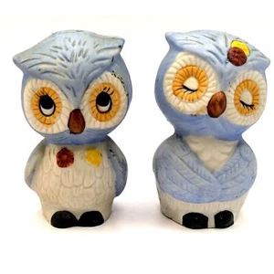 Salero y pimentero de cerámica Blue Owl vintage hecho en Corea - Imagen 1 de 6