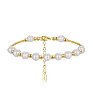 Pearl Bracelet White irregular Natural freshwater pearl 14ct Gold on Silver 8.5" - Picture 1 of 8