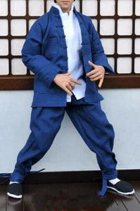 1/6 Male Blue Long Sleeve Chinese-style Costume Kung Fu Suit for 12" Figure Body - Picture 1 of 5