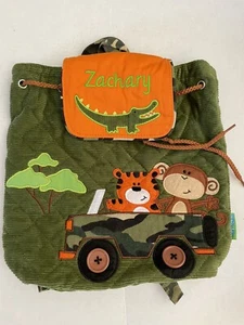 Stephen Joseph Backpack Green Safari Drawstring Zachary Monogrammed. - Picture 1 of 4