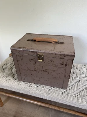 🍊Vintage 1960s Oxford Brown Industrial Metal Paper Filing Box 13" x 11" - Image 1 of 4
