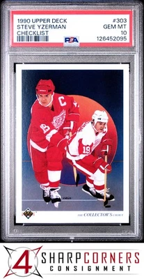 1990 UPPER DECK #303 STEVE YZERMAN RED WINGS HOF CHECKLIST PSA 10 - Image 1 of 3