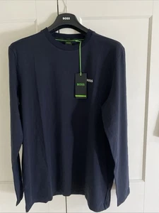 HUGO BOSS TEE LONG Long Sleeve T-SHIRT WITH STRETCH DARK BLUE Sz XXL BNWT RRP£59 - Picture 1 of 5