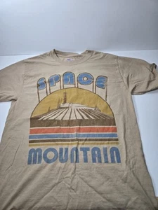Disney Parks Space Mountain Tan Lgt. Brown Tee Shirt Medium Mens Retro Vtg  - Picture 1 of 5