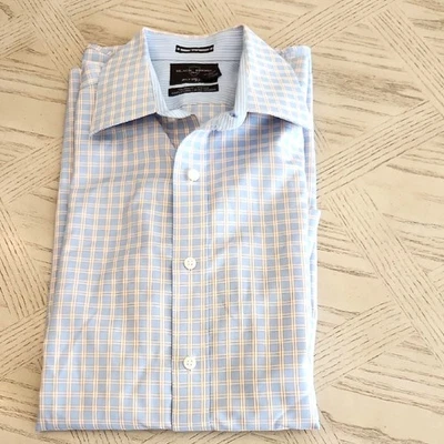 Black Brown 1826 Tailored Fit 80's Cotton Blue & White Plaid Dress Shirt Sz 16.5 - Image 1 of 4