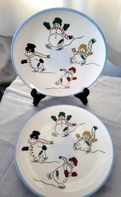 Set of 2 Temptations by Tara snowmen Ceramic 8" Lunch/dessert plates - Image 1 of 2
