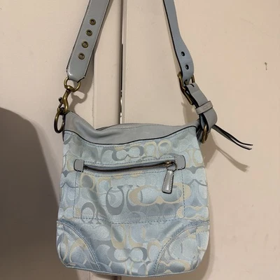 Coach Classic logo Blue/White Shoulder Handbag med/size brass hardware Purse - Image 1 of 4