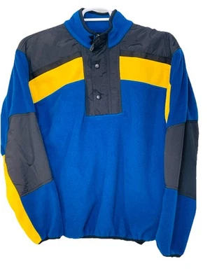 Obermeyer Fleece Pullover Mens M Blue Yellow Striped 1/2 Zip 2 Button Sweater - Image 1 of 4