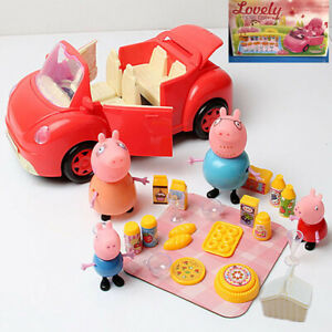 Red Picnic Car + Peppa Pig Figures Xmas Gift Kid Toy Children Characters Plastic