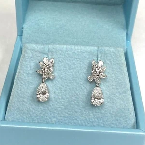 2.30 TCW Pear Lab Grown Diamond Bridal Dangle Earrings 14k White Gold - Picture 1 of 11