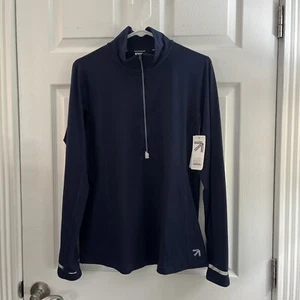 New Balance 1/4 Zip J Crew Navy-L Blue Running Yoga Work Out NWT Tumb Hole Zip - Picture 1 of 9
