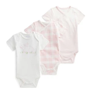 NWT New Ralph Lauren Baby Girls 3-pk Pink & White Easter Bodysuits $59 Gift 9M - Picture 1 of 2