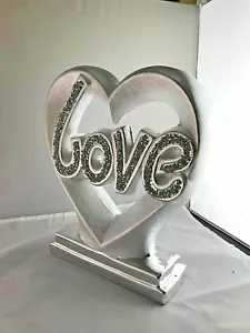 Crushed Diamond Silver Love Heart Ornament Decor, Shelf Sitter Valentine Gift - Picture 1 of 1