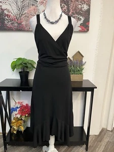 NINE WEST Women’s Dress Size 12 Straps And Sash 100% Silk Asymmetrical V Neck - Picture 1 of 12