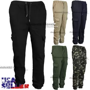 Men Cargo Jogger Pants Slim Fit Drawstring Elastic Waist Joggers Trousers Pocket - Picture 1 of 12
