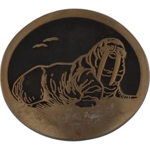 Bronze Walrus Cute Hippie Nautical Walruses California 70s Vintage Belt Buckle - Picture 1 of 5