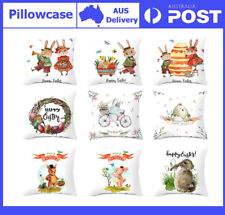 Happy Easter Word Pillow Cover Cute Bunny Cushion Cover Garland Print Pillowcase