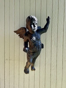 Antique Architectural Fire Salvaged 3ft Carved Wood Flying Angel, Cherub - Picture 1 of 12