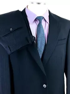 40L Pierre Cardin Mens 2 Button Pure Wool Suit Pinstripe Black Pants 34 - Picture 1 of 13
