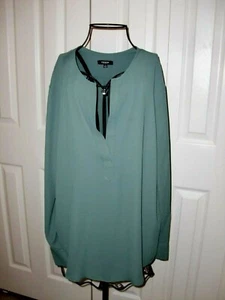 Damen~PREMISE STUDIO~Waldgrün~V-Ausschnitt~transparent~Langarm Tunika BLUSE Gr. L - Bild 1 von 9