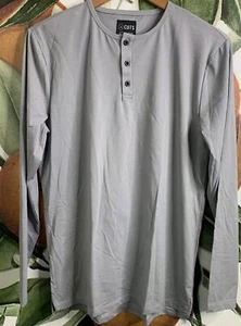 Camiseta Henley de algodón con manga dobladillo dividido gris mediano CUTS para hombre nueva - Imagen 1 de 6