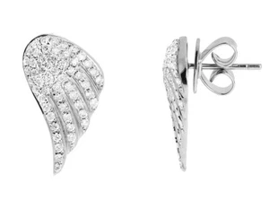 14k White Gold Pave Round Diamonds Angel Wings 20mm Studs Earrings 1ct - Picture 1 of 5