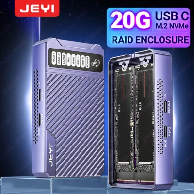 JEYI Dual M.2 NVMe Enclosure, Touch Control 20Gbps 2-Bay Hardware RAID SSD Case - Image 1 of 4