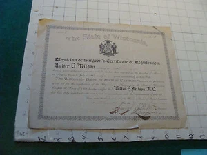 vintage paper: 1899 STATE OF WISCONSIN - physician or surgeon certificate - Picture 1 of 5