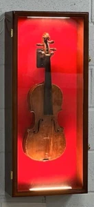 Ukulele Display Case LED Violin Fiddle Mandolin Walnut Wood Cabinet Wall Rack - Picture 1 of 16