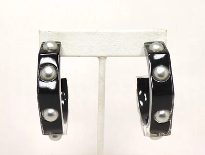 PENDIENTES ARO POSTE PERLAS PLATA IMITACIÓN LUCITA TRANSPARENTE Y NEGRO ALEXIS BITTAR Foto 1 de 4