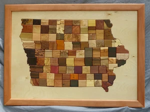 intarsia wood map,Iowa,art,home,office,hardwood,exotic wood,carving,wood working - Picture 1 of 3