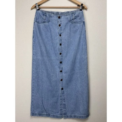 Maxi Falda Vaquera Boho Vintage Años 80 Denim Talla 8 Bill Blass Cierre Botón Completo Foto 1 de 4