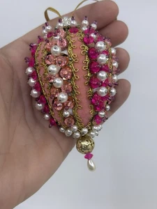 Decorazione natalizia vintage metà secolo con perline rosa - Foto 1 di 4