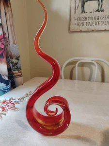 Murano Style Art Glass Sculpture Abstract Red Ribbon Swirled Glass 16+ inches - Picture 1 of 6