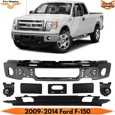Front Bumper Chrome Steel & Fog Lights Assembly Kit For 2009-2014 Ford F-150 Foto 1 de 4