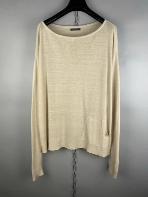 Sarah Pacini 女式亚麻尼龙超大米色毛衣套衫 L 码 — 第 1/4 张图片