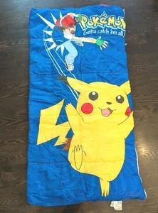 POKEMON Sleeping Bag 30x57 Camping Pikachu Gotta Catch 'Em All Kids Vintage 1999 - Picture 1 of 7