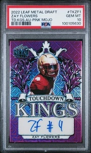Zay Flowers PSA 10 Auto 2022 Leaf Metal Draft TD Kings POP 1 Pink Mojo #'d /7 - Picture 1 of 2