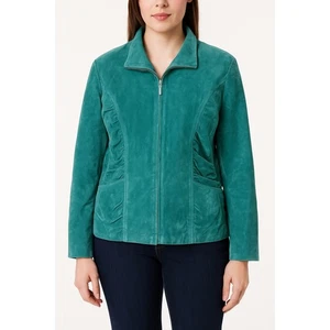 Metrostyle Suede Leather Jacket Ruched Front Zip Up Coat Teal Size 16 - Picture 1 of 5