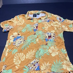 Spongebob Squarepants Shirt Mens L Orange Floral Pineapple Hawaiian Nickelodeon - Picture 1 of 10