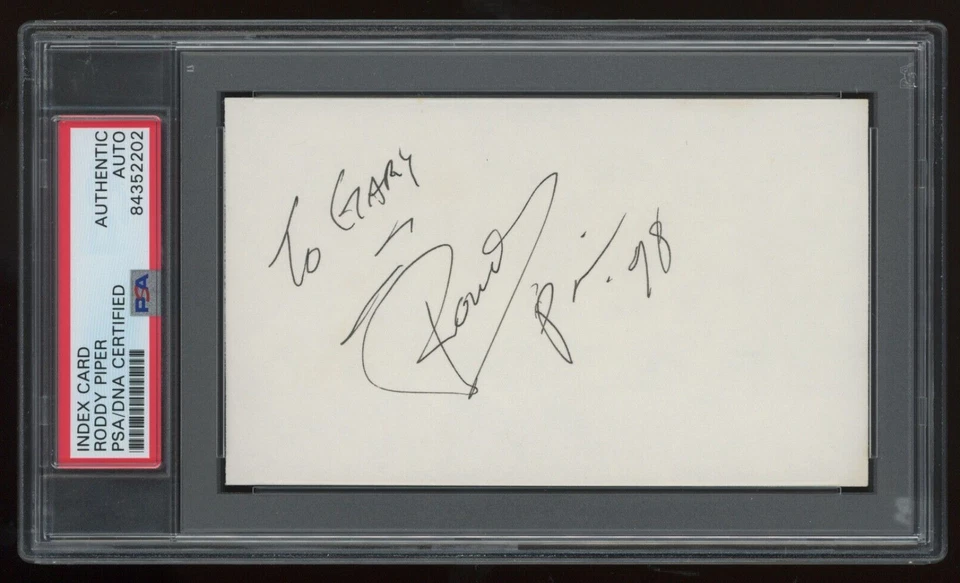 Rowdy Roddy Piper Signed Index Card 3x5 Auto Slabbed PSA DNA WWE WCW 1998 - Image 1 of 1