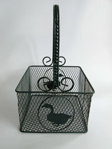 Goose Egg Collecting Basket Wire Green Country Farmhouse Cottage Handle Square Cover