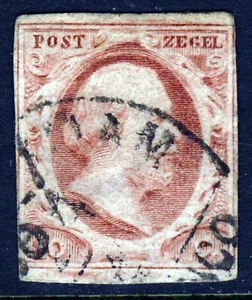 NETHERLANDS King Willem III 1859 10c. Brown-Red Worn Impression IMPERF SG 2f VFU - Picture 1 of 2