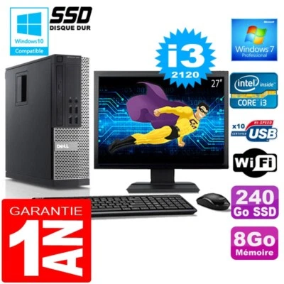 PC DELL 990 SFF Core I3-2120 RAM 8Go Disco 240 Go SSD Wifi W7 Pantalla 27" - Imagen 1 de 4